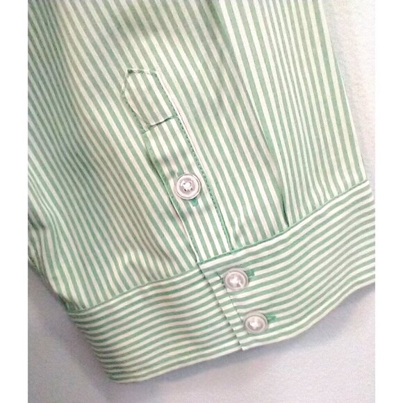 IZOD Women’s Blouse 3/4 Sleeve Button Up Green Mini Stripe Cotton Stretch - 2X - Picture 6 of 8